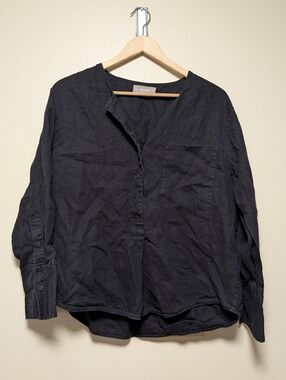 Everlane 100% Linen Black Button Front Blouse Size 14